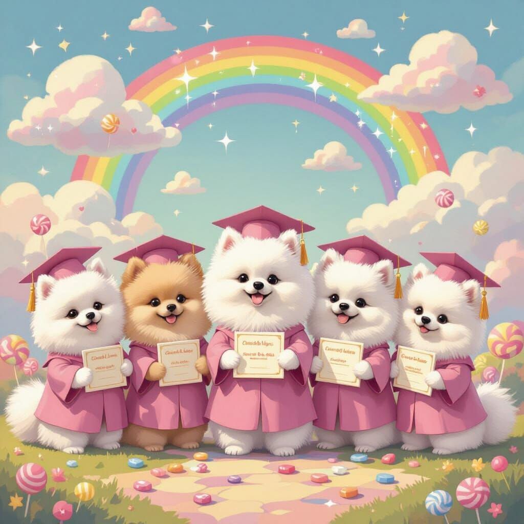 Pomeranian Graduates in Candy Land Style