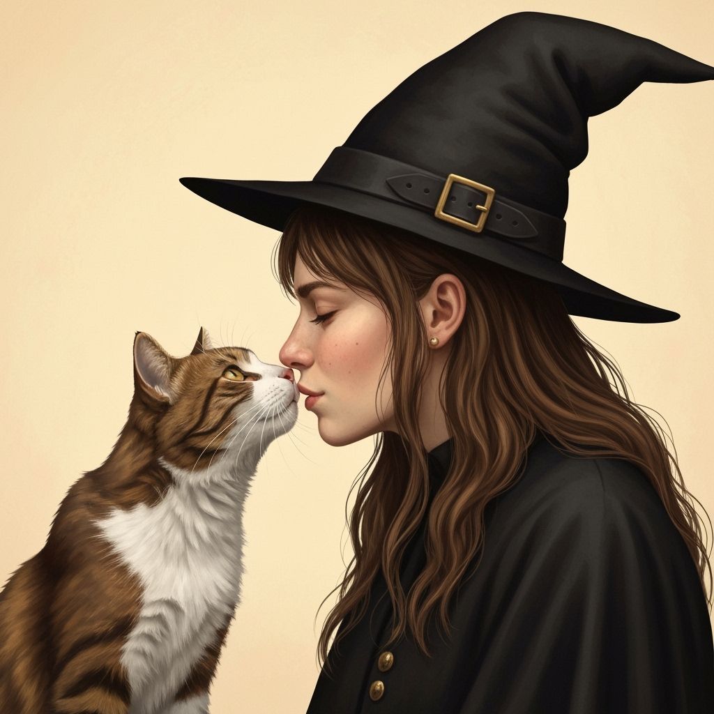Witch Gently Nose Kisses Her Beloved Cat