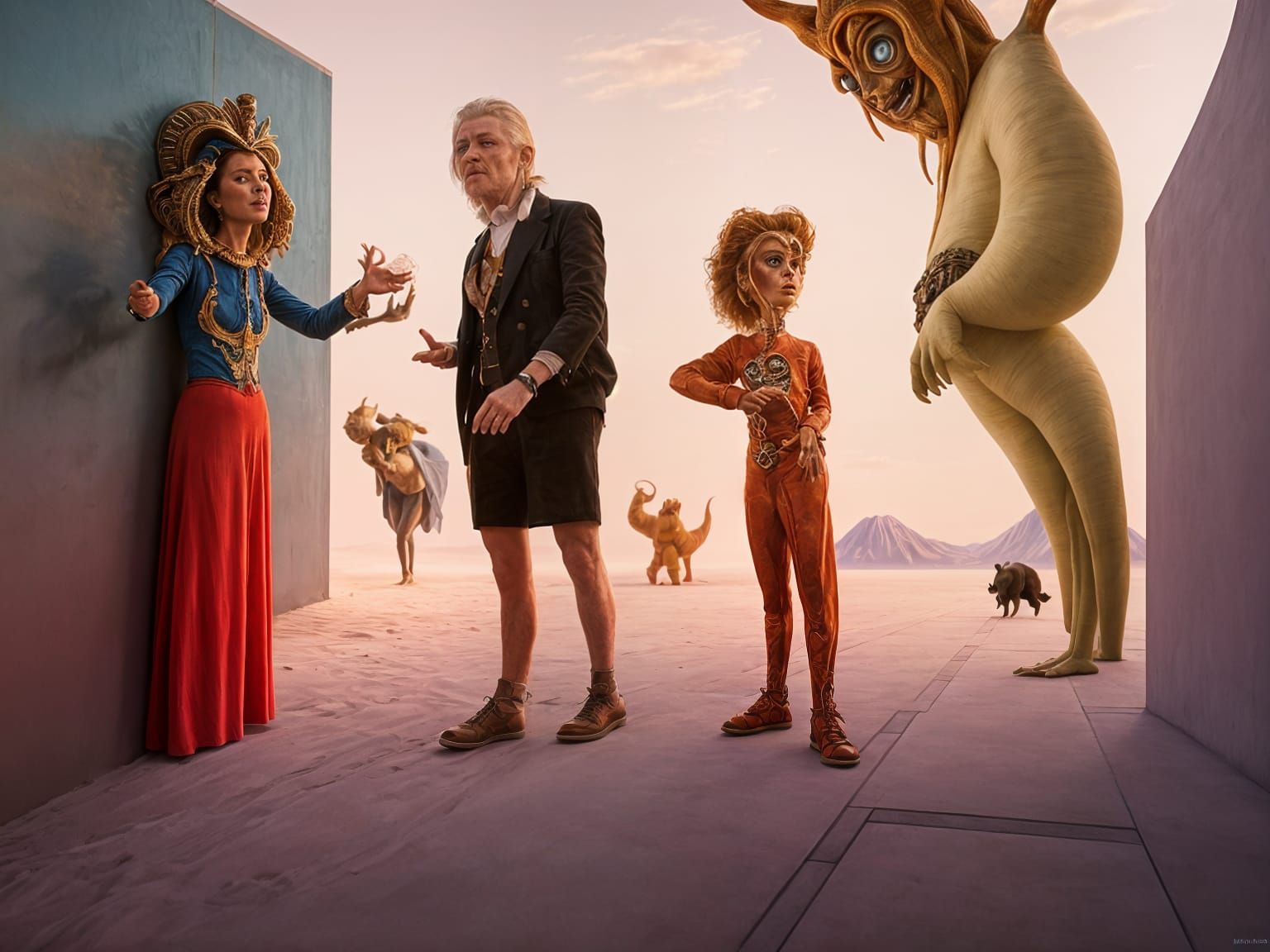 Surreal Desert Feast in Hyperrealistic Style