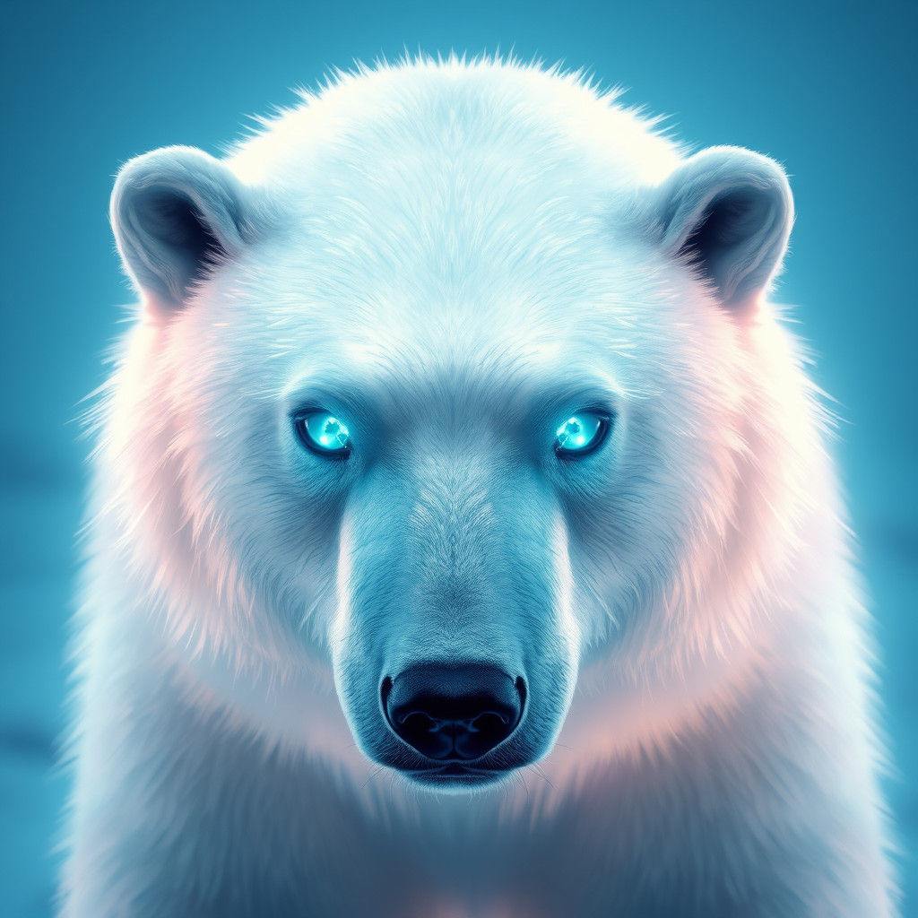 Majestic Glowing Polar Bear with Teal Eyes