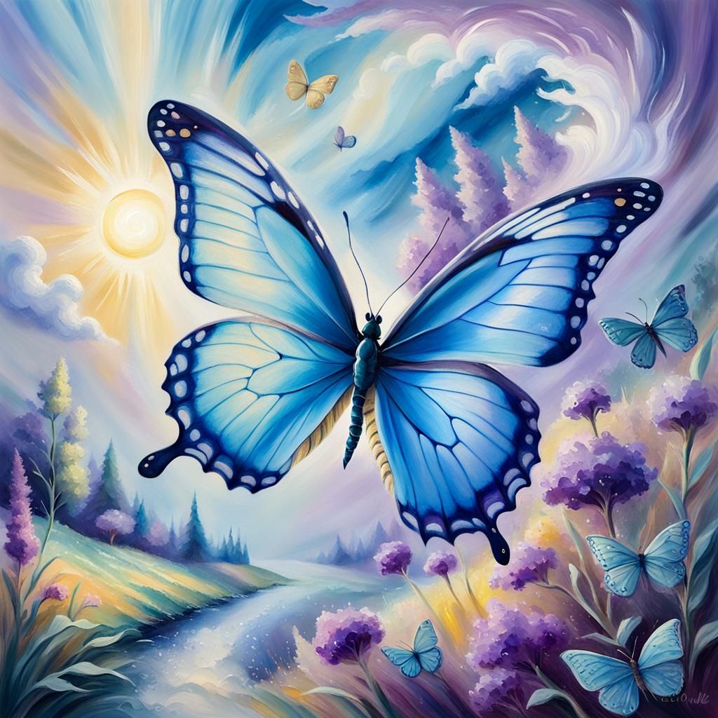 Butterflies in Fantasy Landscape, Dreamy Ethereal Art