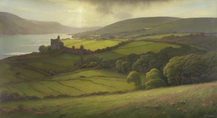 Misty Emerald Irish Hills Watercolor Masterpiece