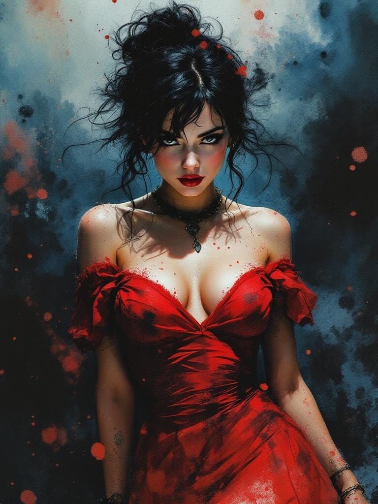 Cuban Pin-Up in Whiskey-Splatter Watercolor Style