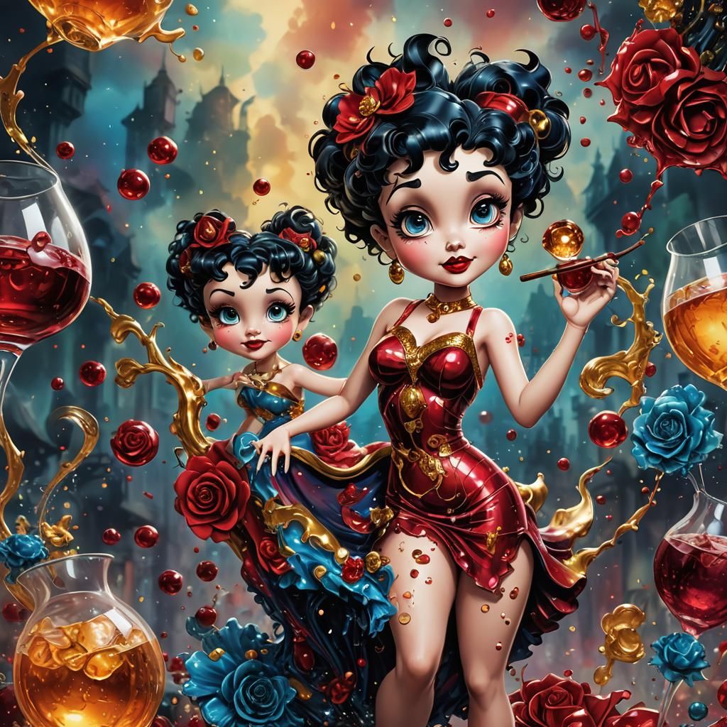 Betty Boop in Detailed Alcohol Ink Painting