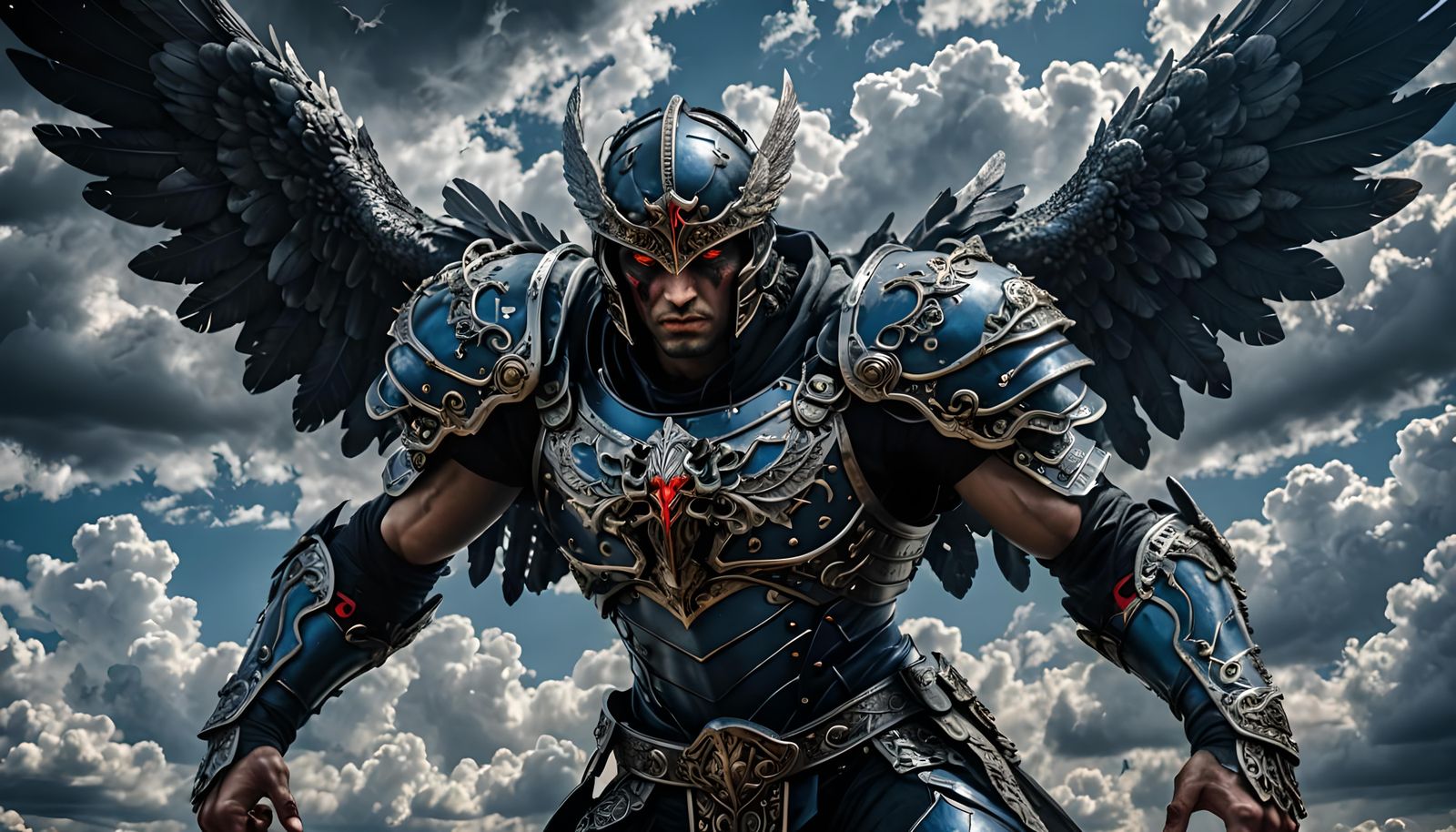 Fallen Angel with Black Wings and Red Eyes