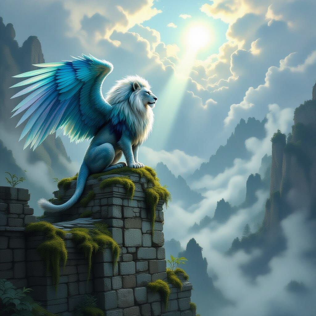 Majestic Lion-Eagle Hybrid on Ancient Ruins