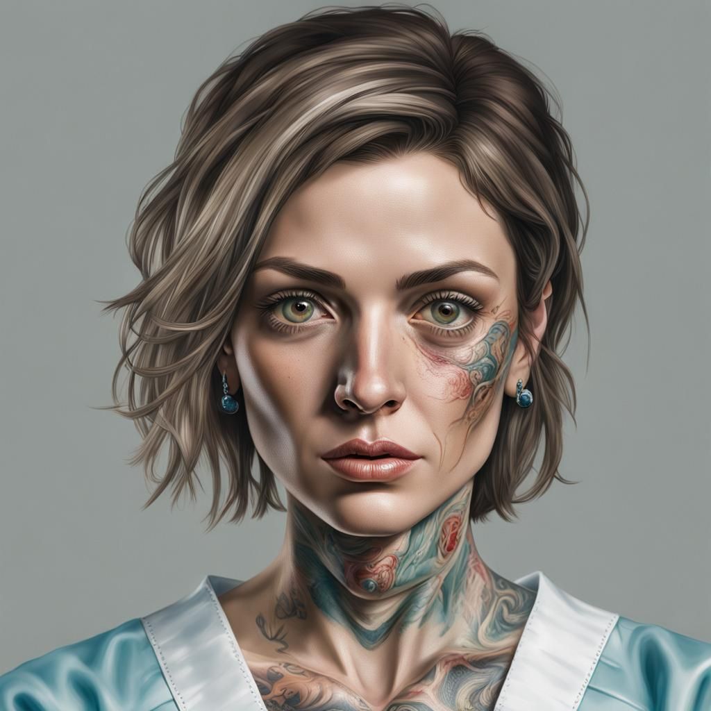 Hospital Portrait of a Tattooed Woman: Hyperrealistic Photog...