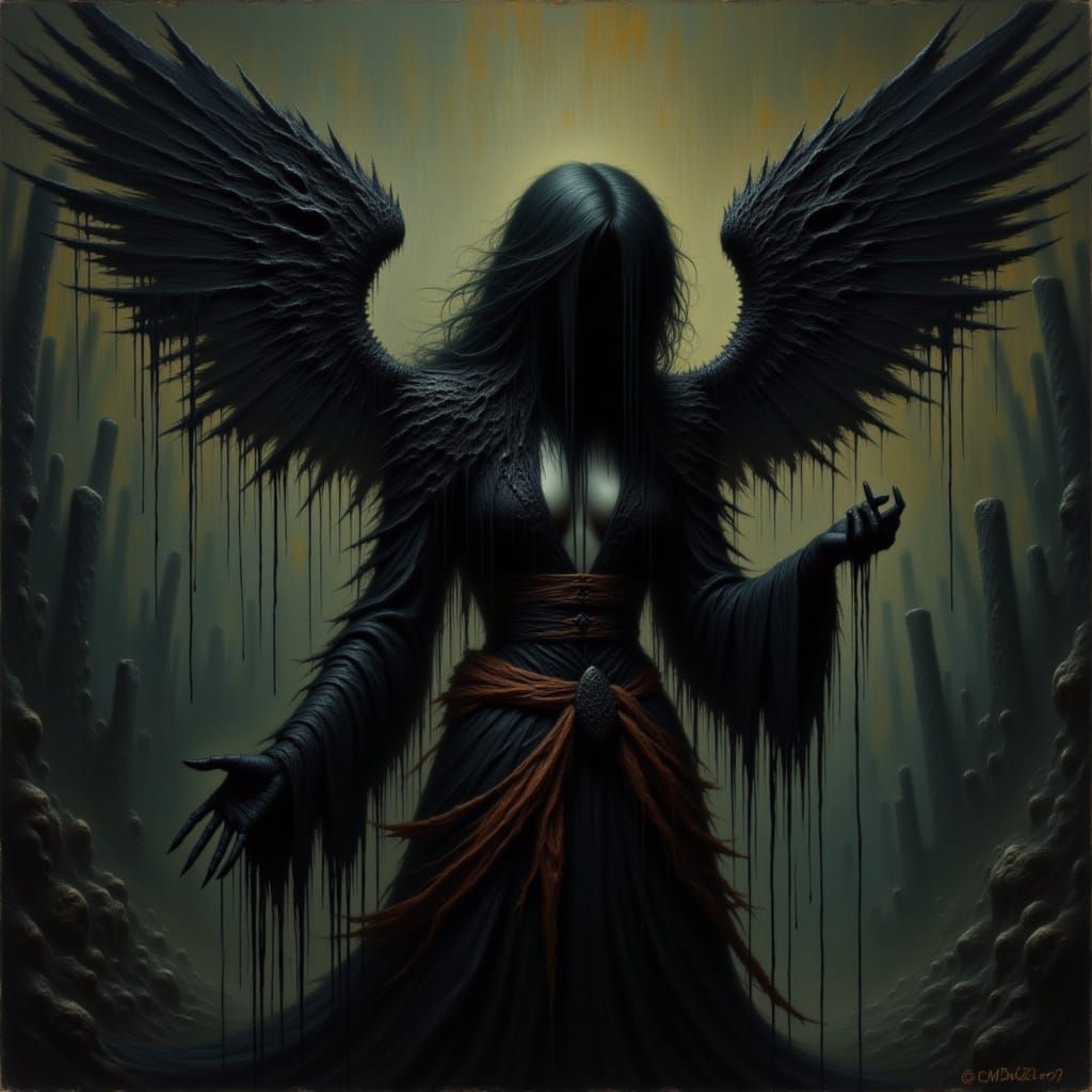 Dark Angel Reflected in a Stormy Abyss