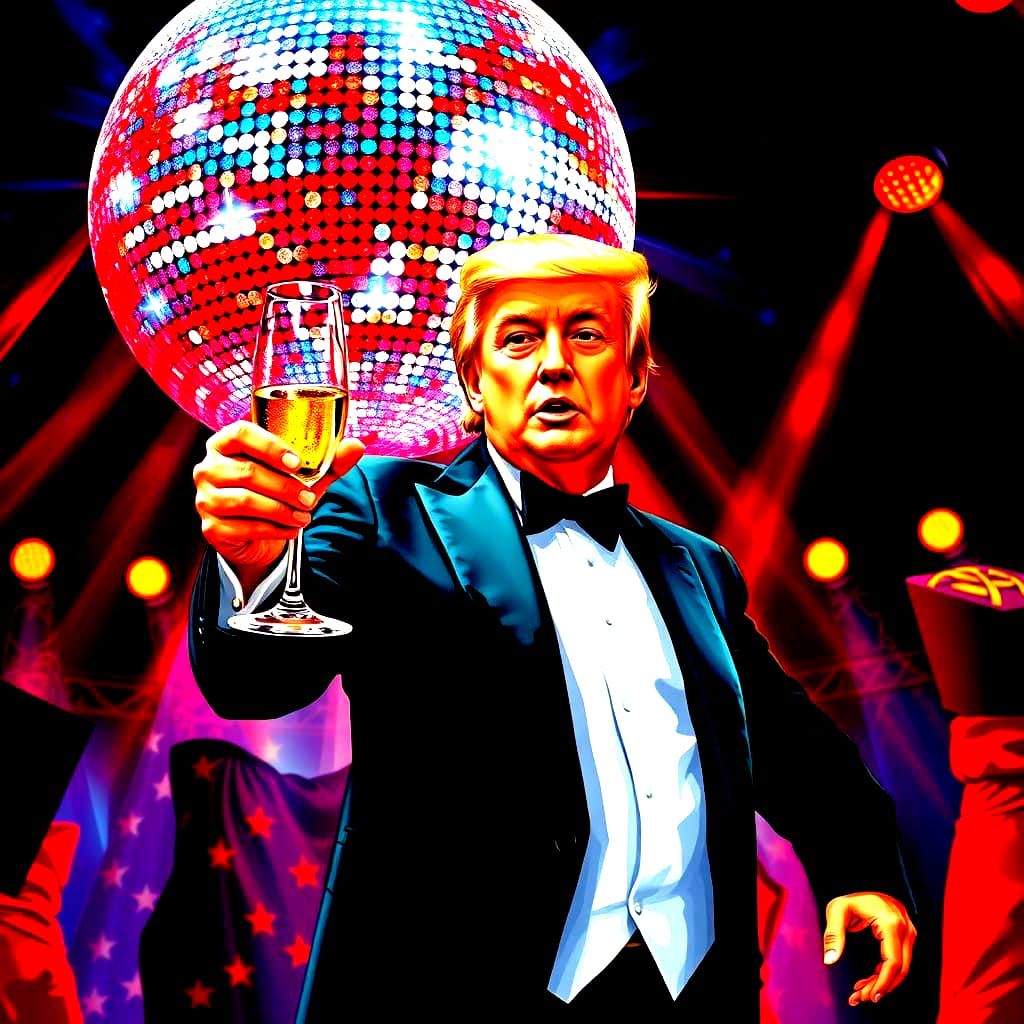 Trump in a Disco Party Scene with an American Themed Disco B...