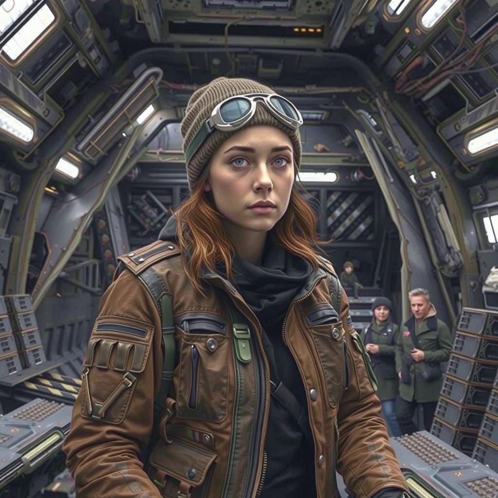 Fearless Female Rebel Surveys Destroyed Aircraft in a Gaze o...