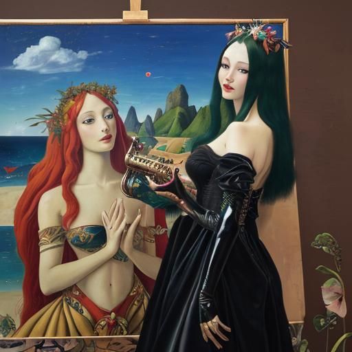 Colorful Musicians in Surreal Landscape Painting