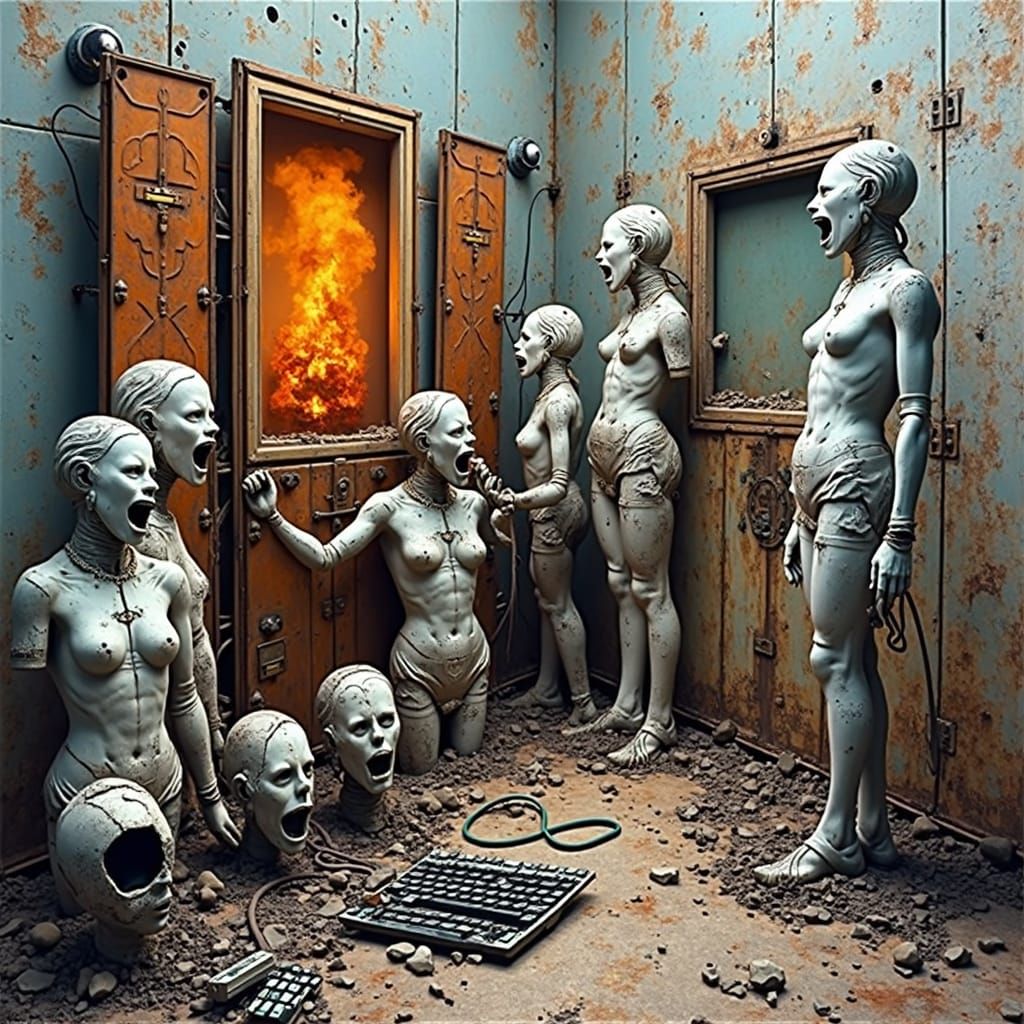 Post-Industrial Ruins in Burnt Orange and Smoldering Rust