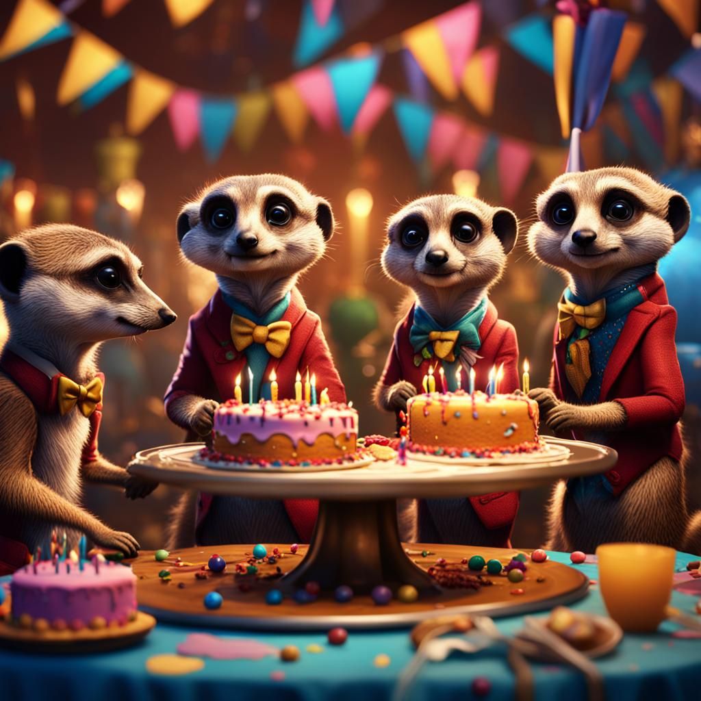 Meerkats Celebrate with Birthday Cake: Matte Painting