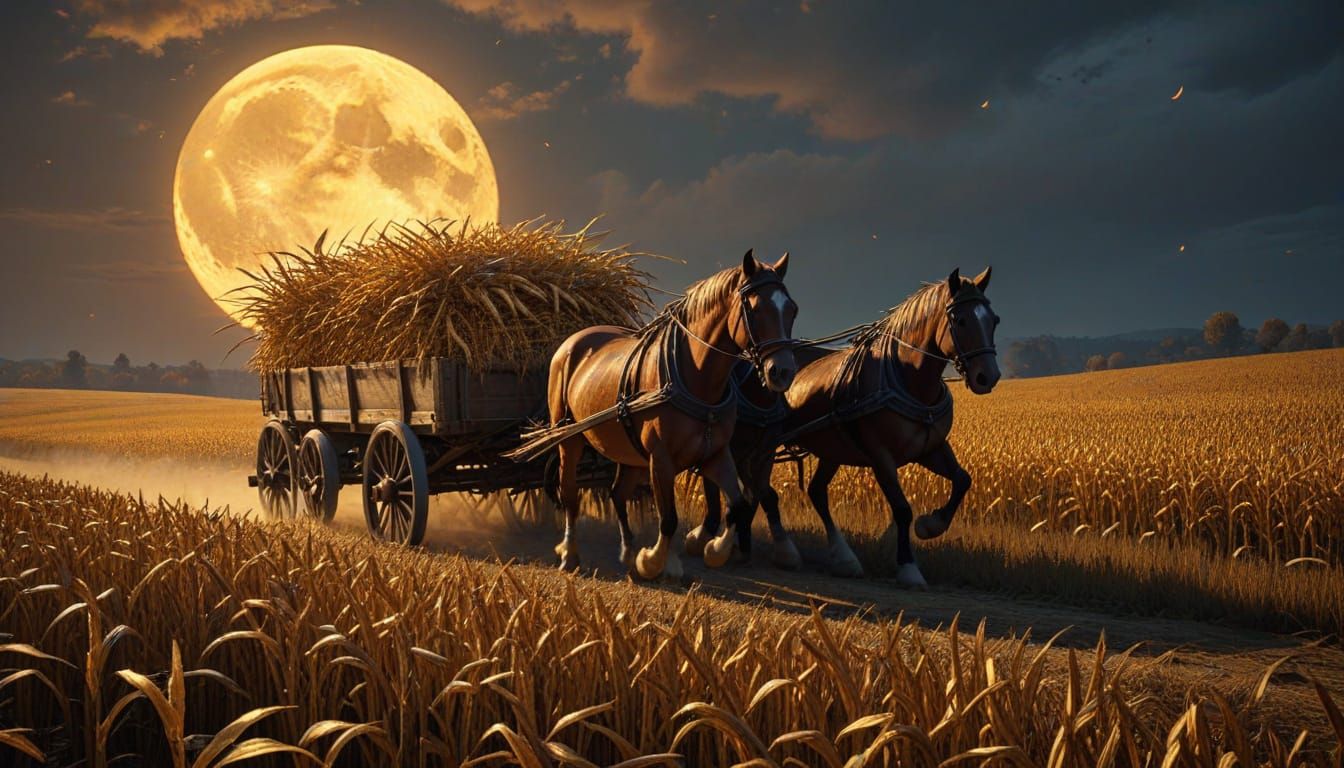 Hayride Under Harvest Moon with Horses