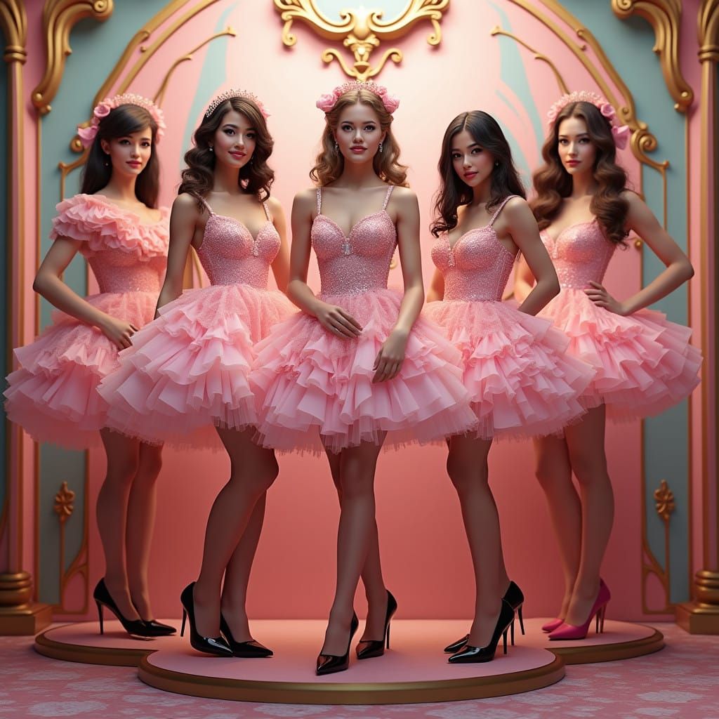 Elegant Sissies Pose in Whimsical Fairground Setting