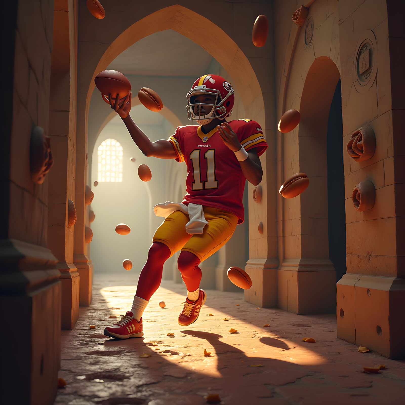 Quarterback Throws Hotdogs: Detailed Matte Painting