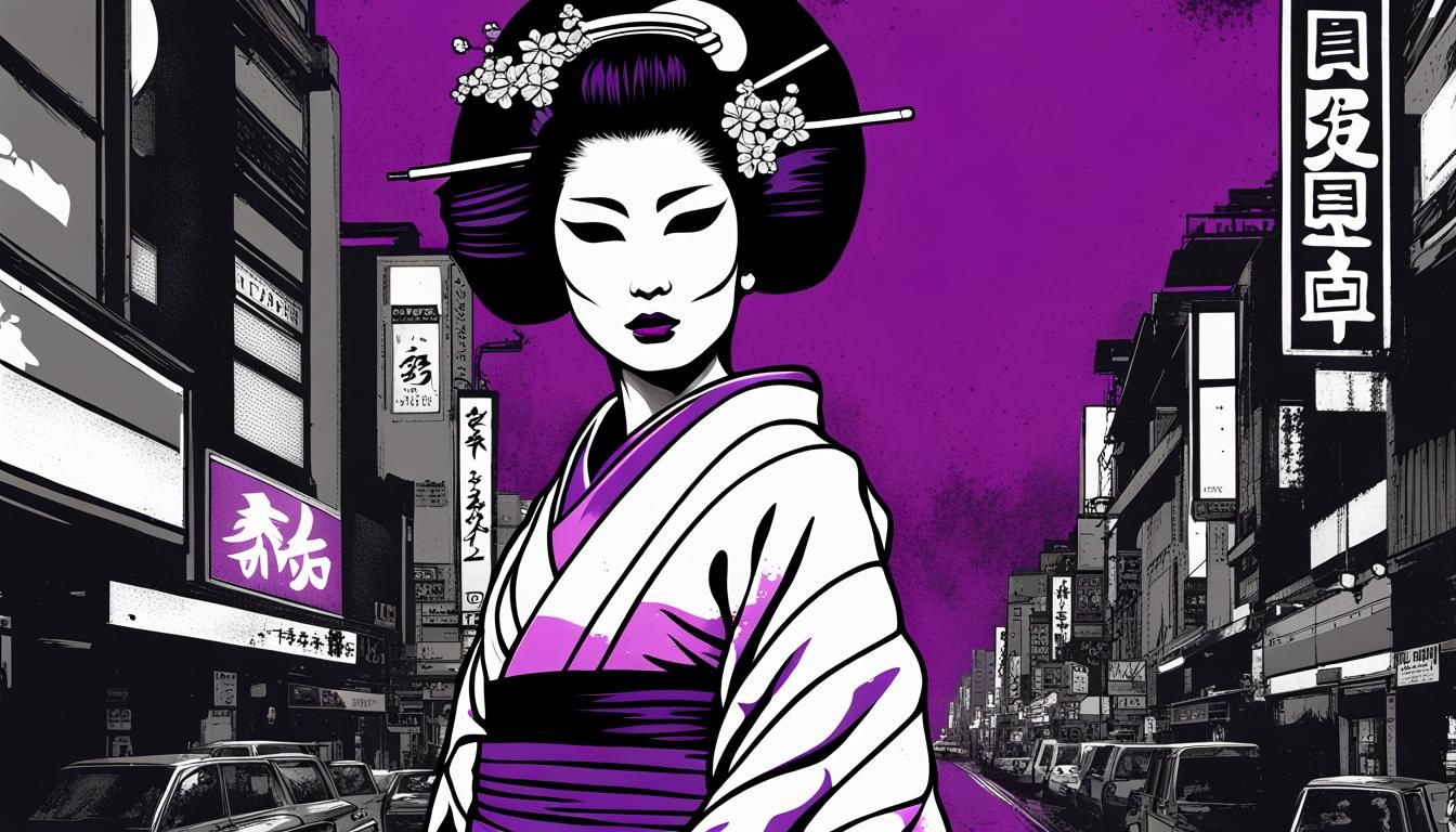 Geisha in Dark Future: Pop Art Digital Illustration