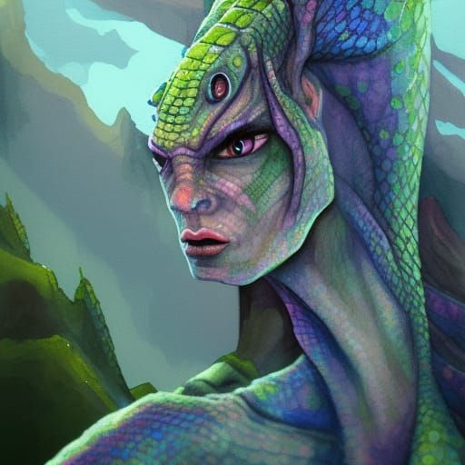 Lizard Wizard in Grotto: Cyber Fairy Grunge Watercolor