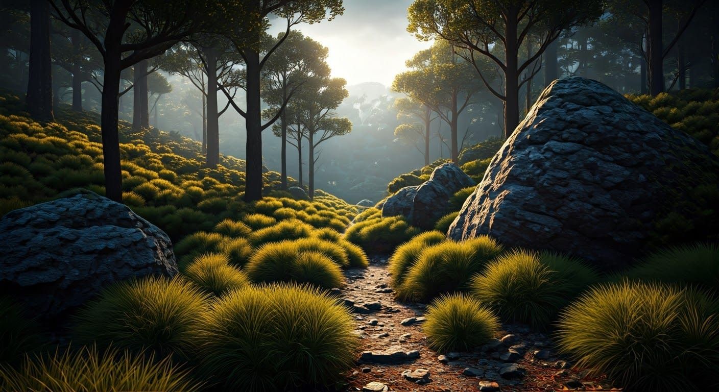 Tasmanian Mountain Forest Landscape in Hyperrealistic Style