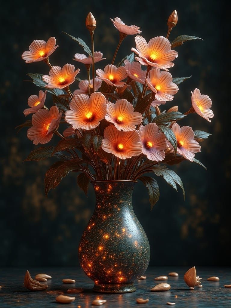 Futuristic Cellular Automata Flower Vase in Surreal Style