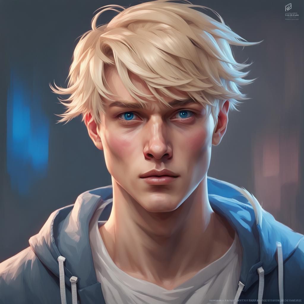 Blond Teenage Male Portrait in Hyperdetailed Style