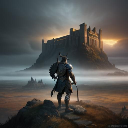 Viking Warrior at Valhalla's Gate: Digital Matte Painting