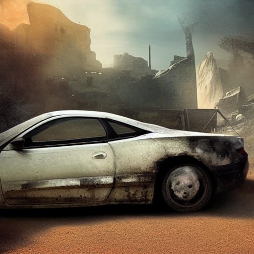 Dramatic Digital Painting of a Broken Car