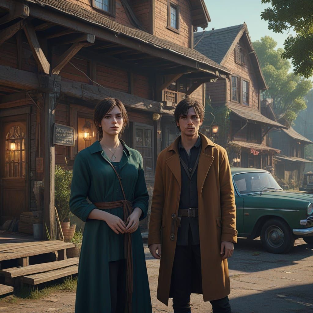 Young Travelers in a Cozy Roadside Inn Scene