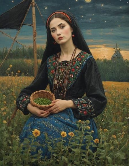 Slavic Girl Holding Peas Portrait