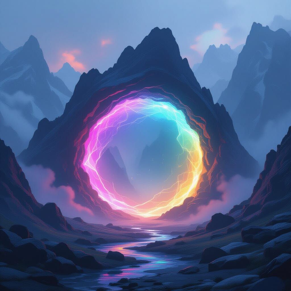 Mystical Portal Among Mountain Peaks