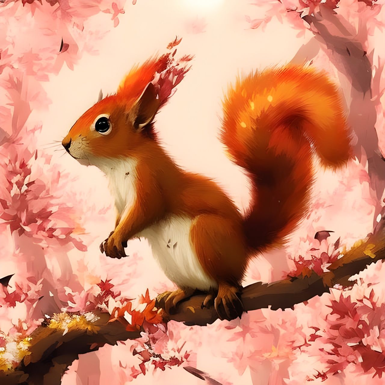 Cute Red Squirrel with Flowers in Digital Art