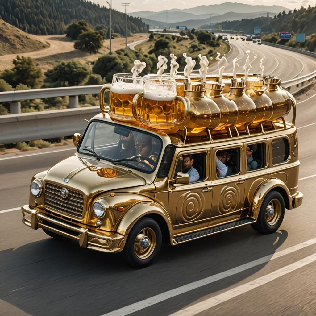 Beer Mug Car Racing Down the Highway