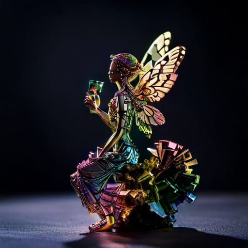 Bismuth Fairy Statuette Trophy on Black Background