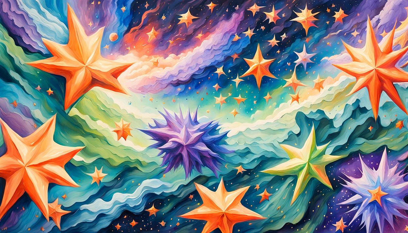 Gorgeous Blue Protostar Cluster in Gouache Style