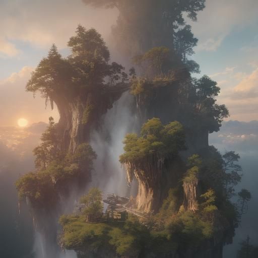 Vintage Sunset Aerial View in Detailed Matte Painting