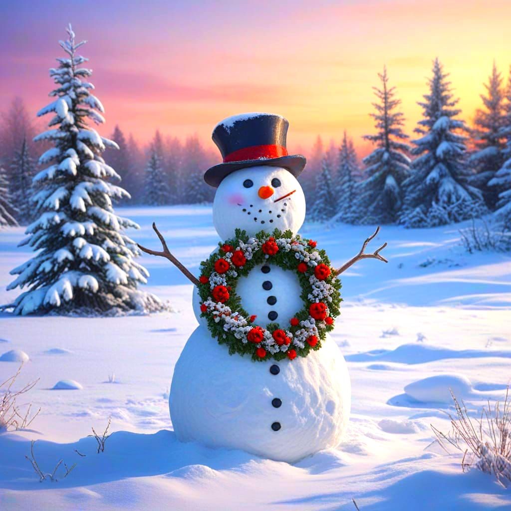 Charming Snowman With Festive Christmas Wreath