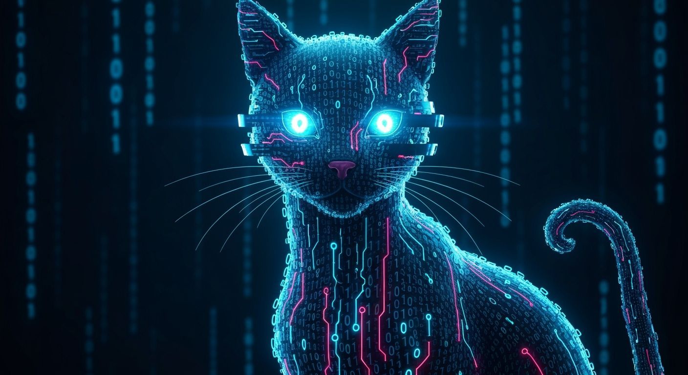 Cyberpunk Black Cat of Code and Neon Circuits