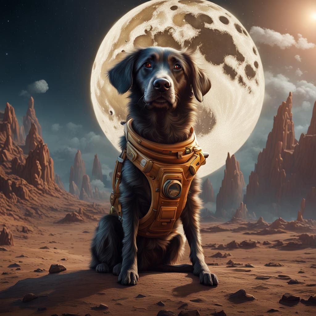 Dog on the Moon with Earth: Digital Art