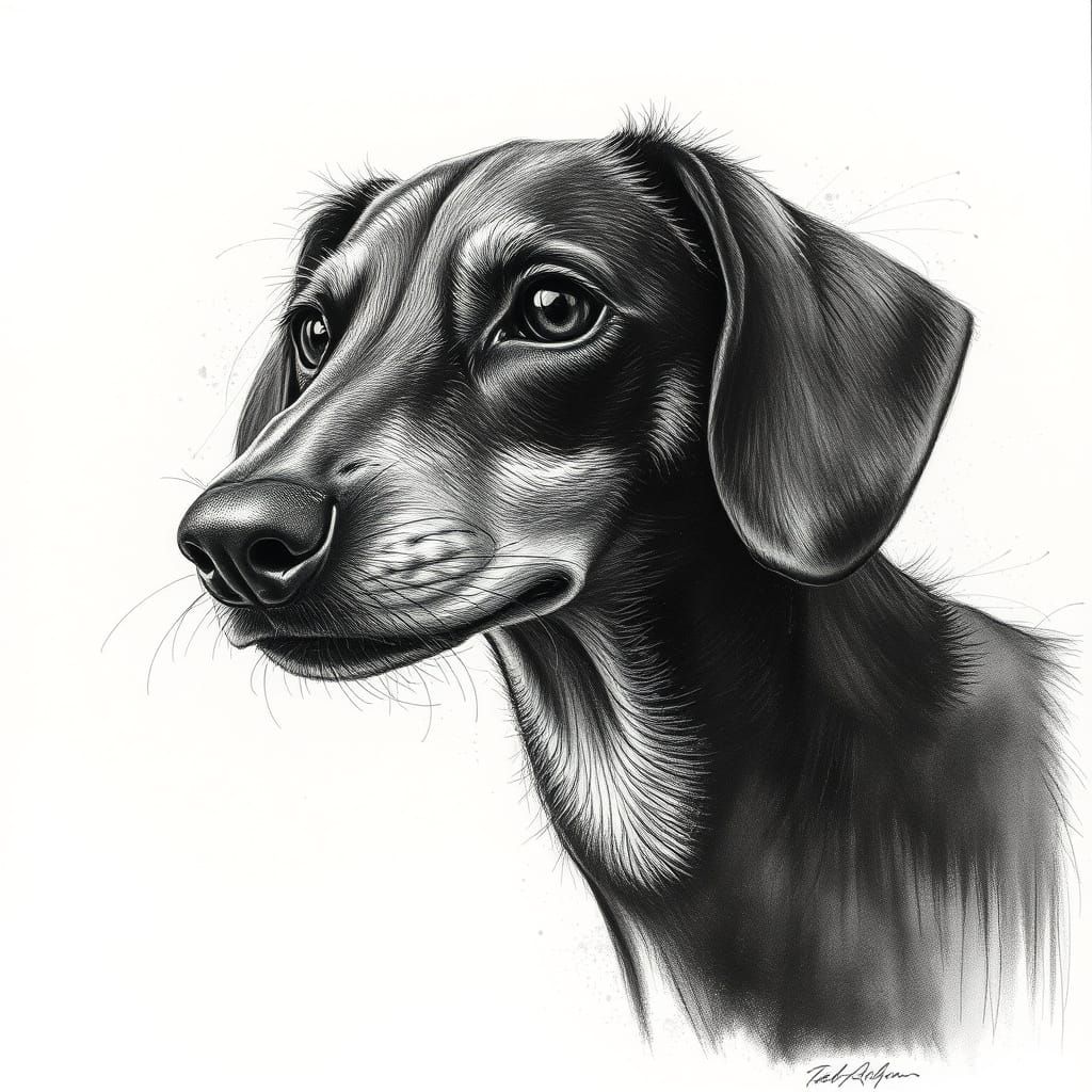 Hyperrealistic Charcoal Drawing of a Dachshund in 19th-Centu...