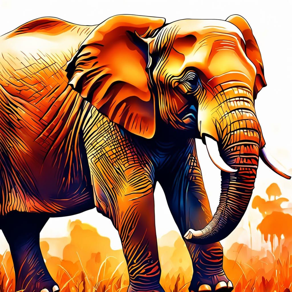 Vibrant Orange Elephant in Digital Art Style