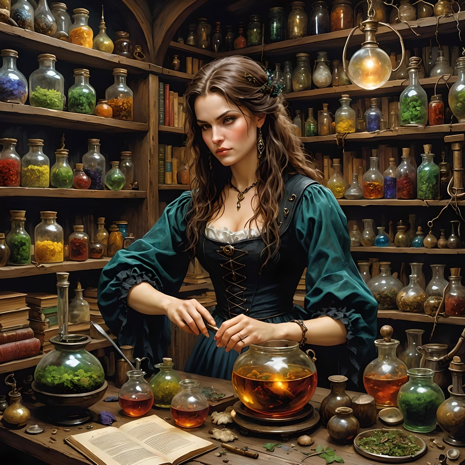 Colorful Comic Book Witch in Alchemy Lab