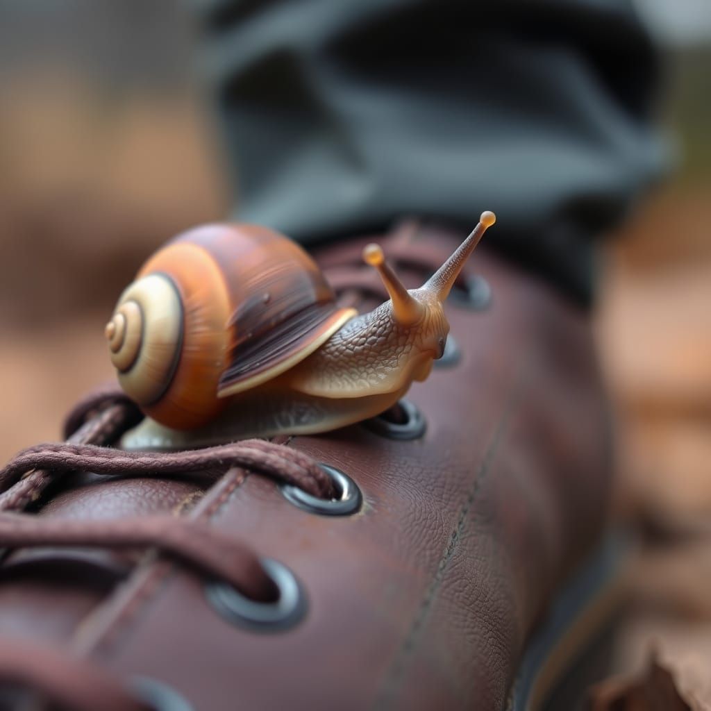 Curious Snail's Adventure: Exploring a Boot
