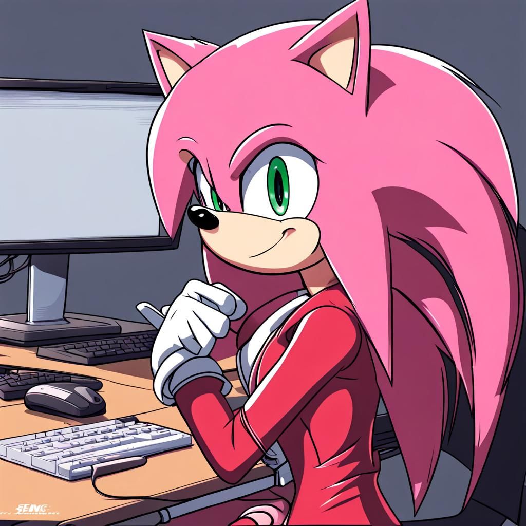 Amy Rose in Office: Anime-Style Character Art
