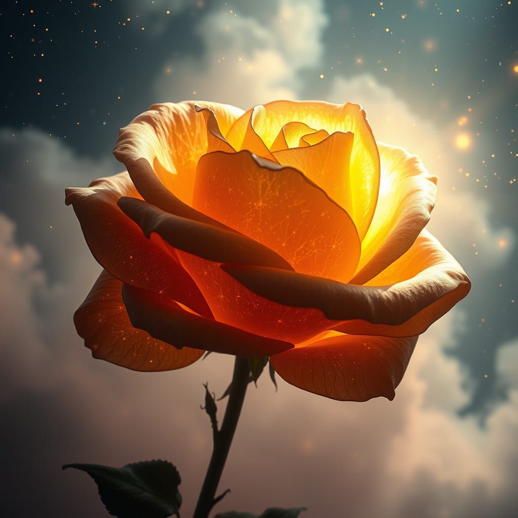 Cosmic Rose Radiates Ethereal Glow in Galaxy-Like Hues