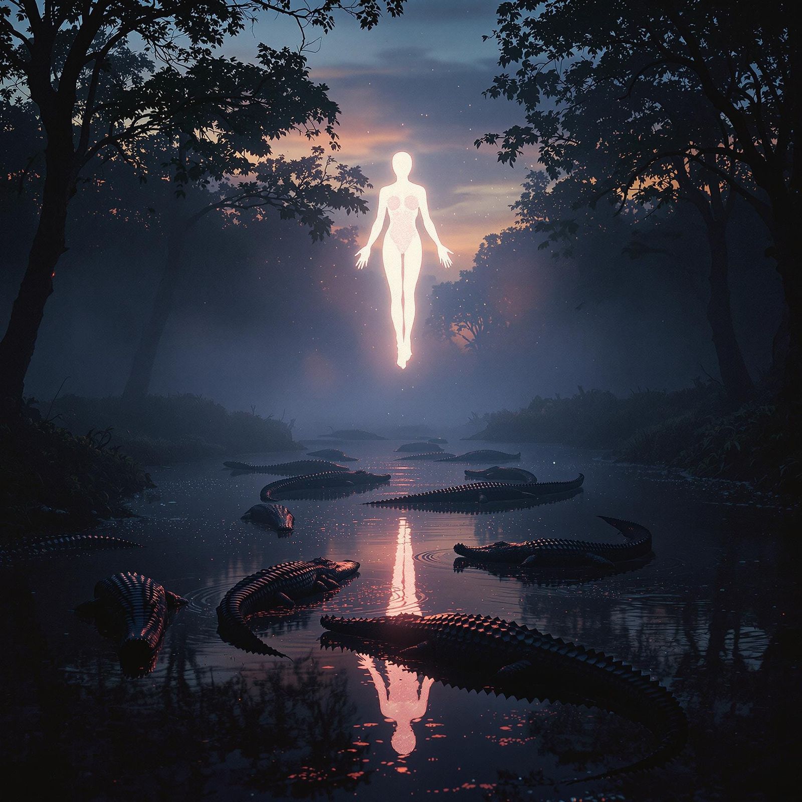 Surreal Bayou Goddess Ascends in Ethereal Glow