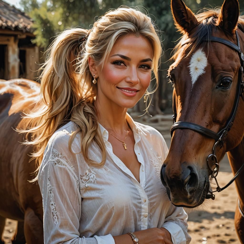 Beautiful Woman with Horse: Realistic Photo