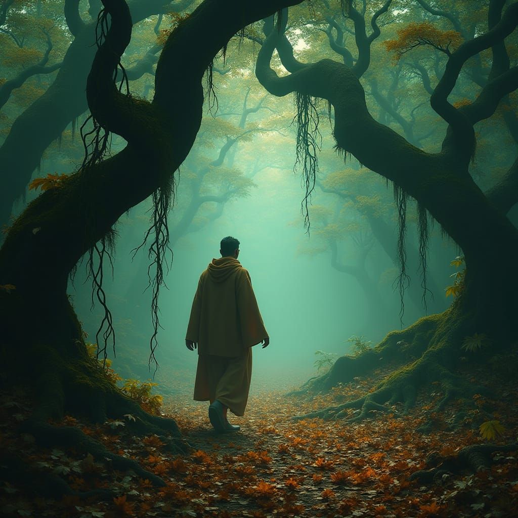 Ancient Primeval Forest in Mystical Atmosphere