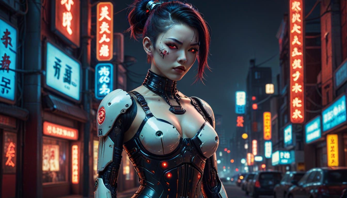 Cyberpunk Cyborg Pinup in Hyperrealistic Style