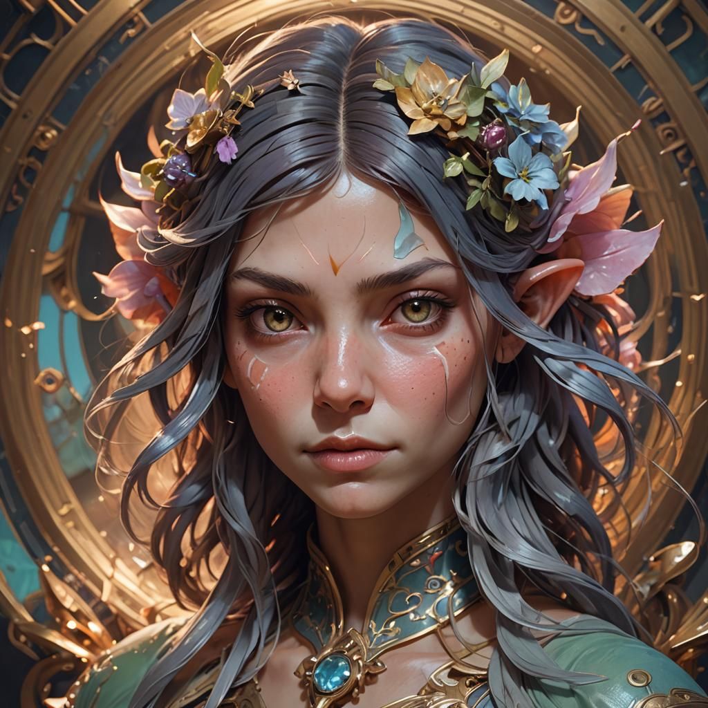 Grogu Portrait in Hyperdetailed Art Nouveau Style