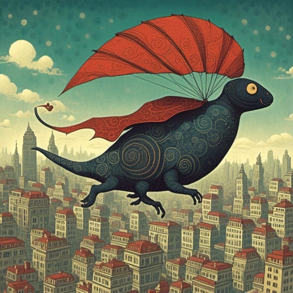 Pterodactyl Soaring Over Modern Cityscape